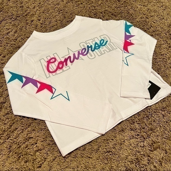 NWT Girls Converse white long sleeve crop top - Picture 1 of 4